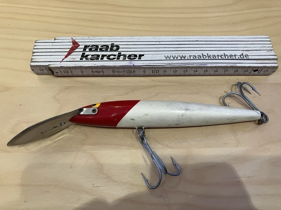 Vintage Wooden Deep Diving Lure 60g Red Head White Body Handmade