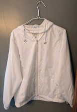 Norm Thompson Vintage Women's White Hooded Rain Jacket Petite Large Pockets Zips