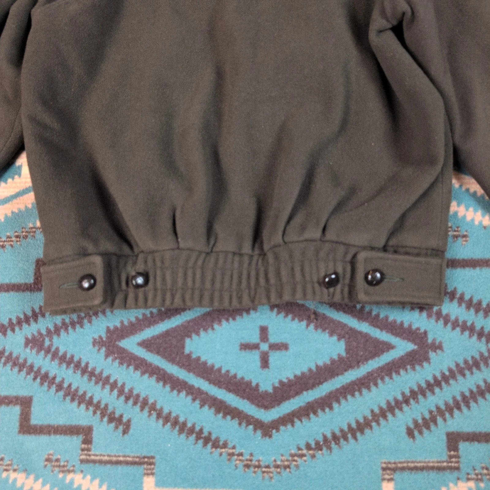 Vintage Lands End Jacket Men's Small Green Wool Bomber Leather Trim USA 80s 90s - product detail image 4