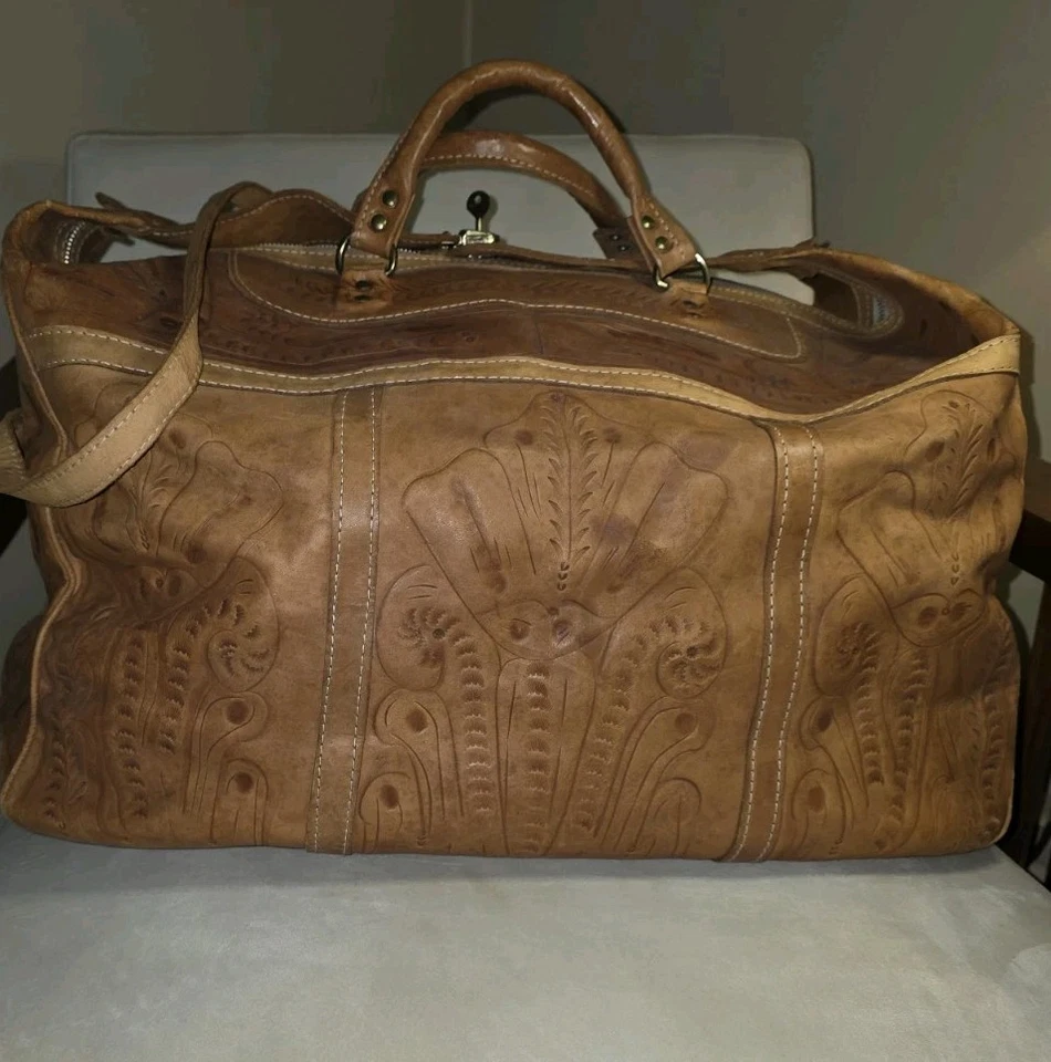 Vt Large Genuine Leather Rodeo Weekender Over Night  Duffle Bag Hand Stamped  - Image 2 of 4