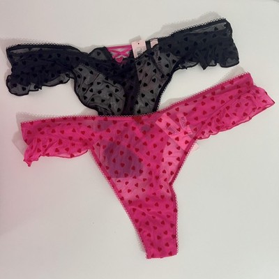 Victoria's Secret 2 x transparente Rüschen Tangas Gr. 2XL schwarz, pink Tanga