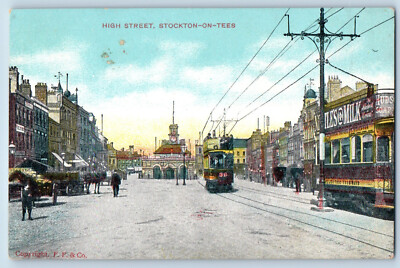 County Durham England Postcard High Street Stockton-on-Tees c1910 Antique