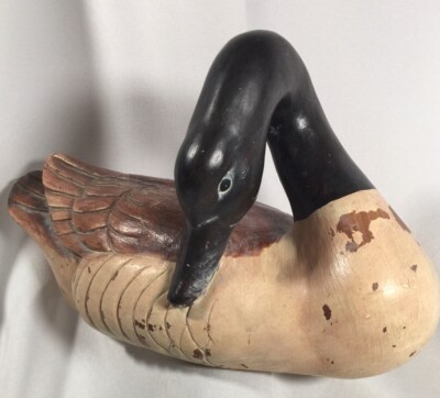 Goose Decoy Old Plaster Original Paint Preening Great Look Estate Find Vintage