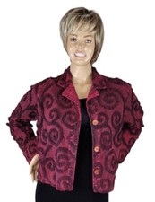 Vtg Produce Company Red Overdye Chenille Swirl Long Sleeve Button Jacket Boho L