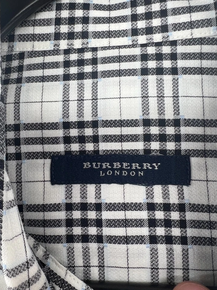 Burberry London Shirt Mens Large Button Up Black White Nova Plaid Check USA - Image 2 of 4