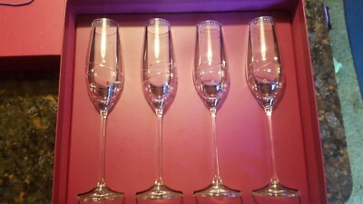 Barski European Champagne Flute Glass-w/ Swarovski Diamonds 7oz.-Set/4-Gift Box