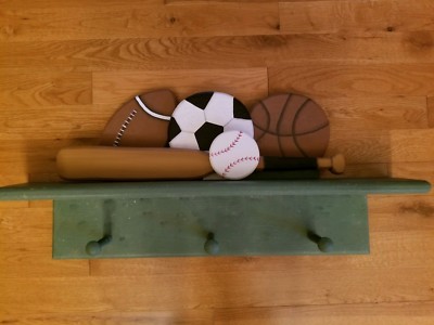 Sports Theme WALL MOUNT Shelf Decor Wall Hooks Storage Display HAT HANGERS 