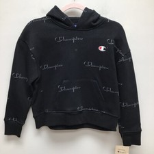 Champion KIDS Hoodie Sweatshirt Black Long Sleeve Pocket Logo XL New