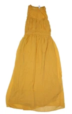 Old Navy Fit & Flare Shirred Crinkled Maxi Dress Gold Oriented Womens Small Tall