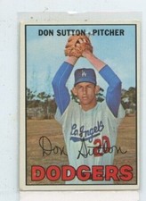 DON SUTTON 1967 Topps Baseball #445 LA Dodgers Surface Staple Holes top Card