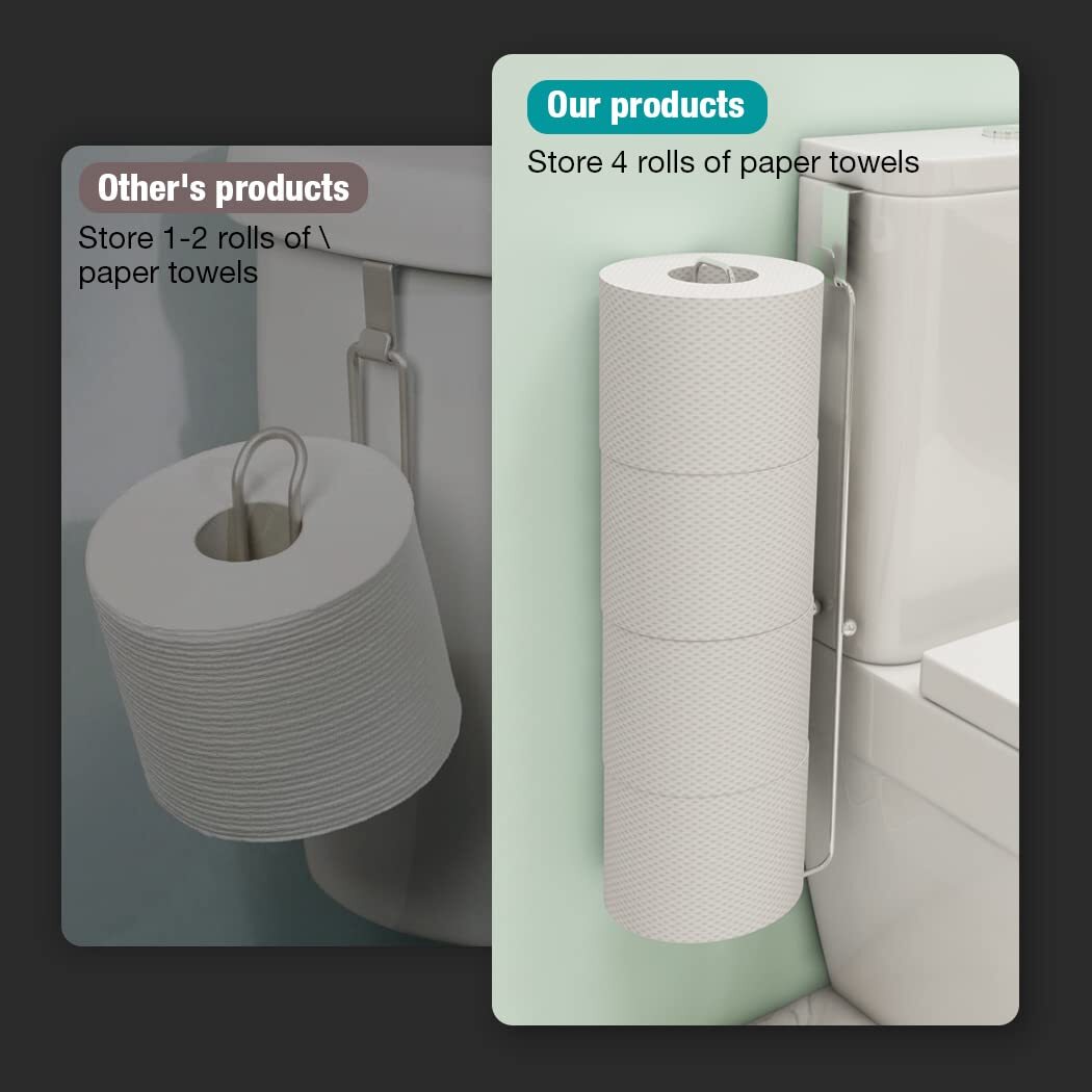 Over-the-Tank Toilet Paper Holder – Metal Wall-Mount Rack For Bathroom Storage, Small Spaces, & RV (12.6")