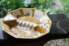 VTG  USA Ashtray Pottery MCM Yellow Orange tan Glaze Ceramic  9-5/8"x10  Lot 312