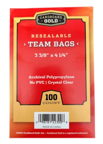 100 Cardboard Gold Team Bags Resealable Card Sleeve Quantity Discounts!!!