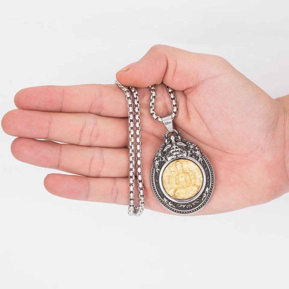 Amuleto budista para hombre acero inoxidable oro Buda collar colgante joyería de la suerte Foto 2 de 4