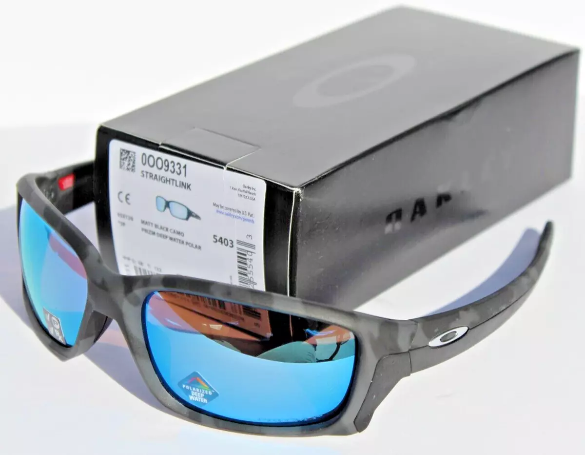 OAKLEY Straightlink POLARIZED Sunglasses Matte Black Camo/Prizm Deep Water  Blue