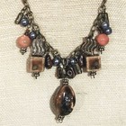 Handcrafted Edgy Earthy Antiqued Porcelain Brass Glass Bauble and Beads Necklace