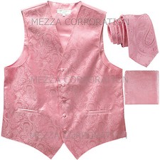 New Men's Vesuvio Napoli Paisley Tuxedo Vest 2.5" Skinny Necktie set party Pink