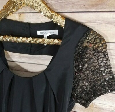 BCBGeneration Black Gold Sequin Short Sleeve Romper Size XS