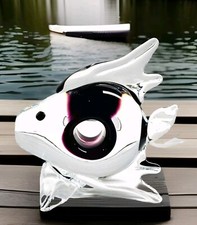 Glass Fish Sculpture Stylized Figurine Amethyst/ Clear Glass Chribska 7"  Heavy 