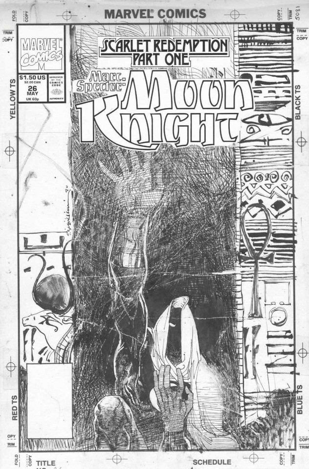 BILL SIENKIEWICZ - Marc Specter: Moon Knight #26 cover, Eqyptian theme 1991 Comic Art