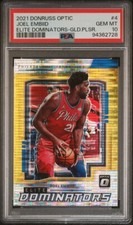 JOEL EMBIID 2021 DONRUSS OPTIC ELITE DOMINATORS GOLD PULSAR PSA 10 2/10