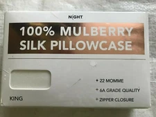 Discover Night 100% Mulberry Silk Pillowcase King-White New!
