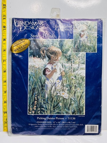12"X16" Candamar Designs Embellished Cross Stitch Picking Daisies #51136 - Picture 3 of 6