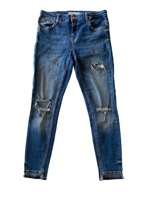 Zara Basic Denim Slim Skinny Jeans Blue Distressed Womens SZ 29x28 EUC