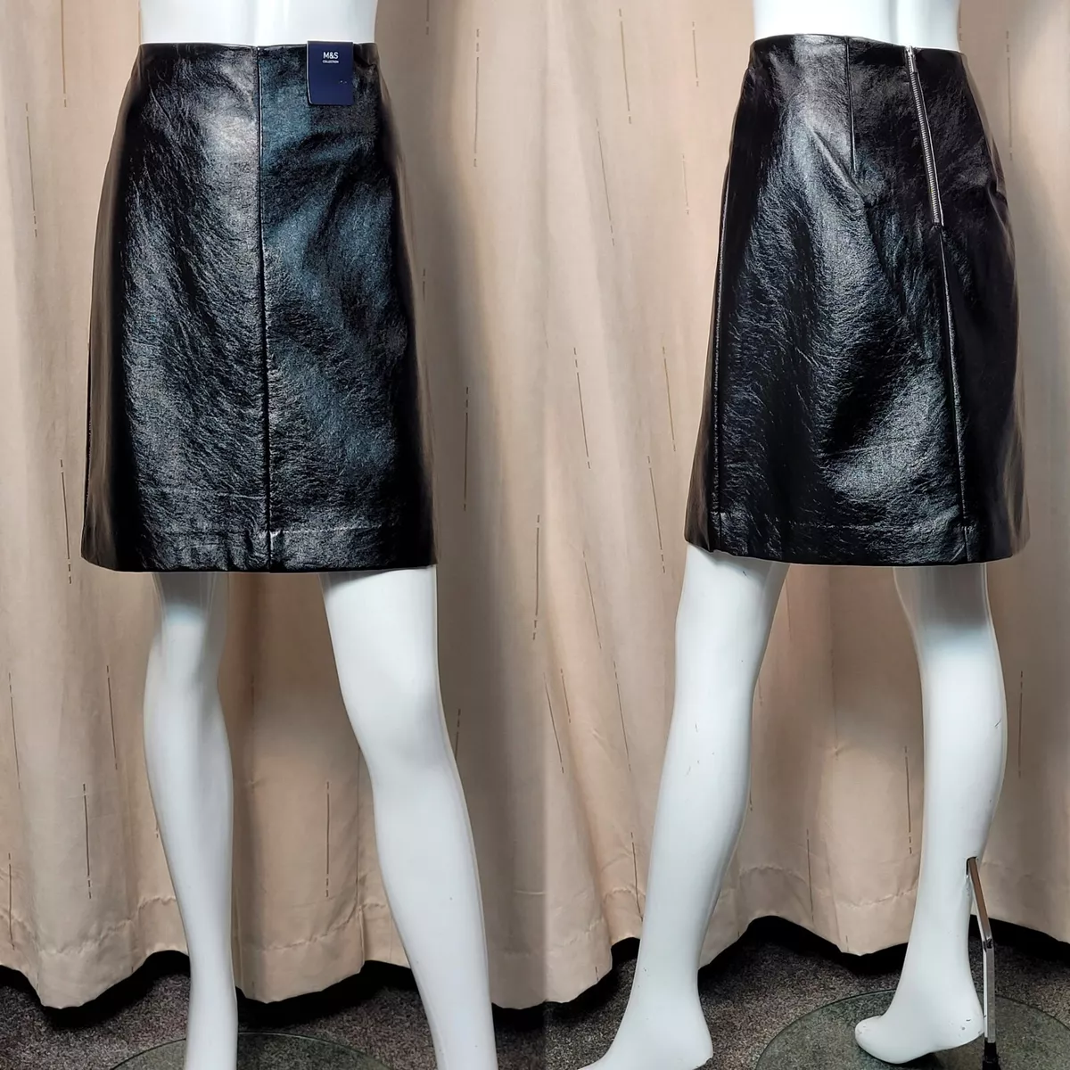 M S Faux PATENT LEATHER A Line MINI SKIRT Size 10 21