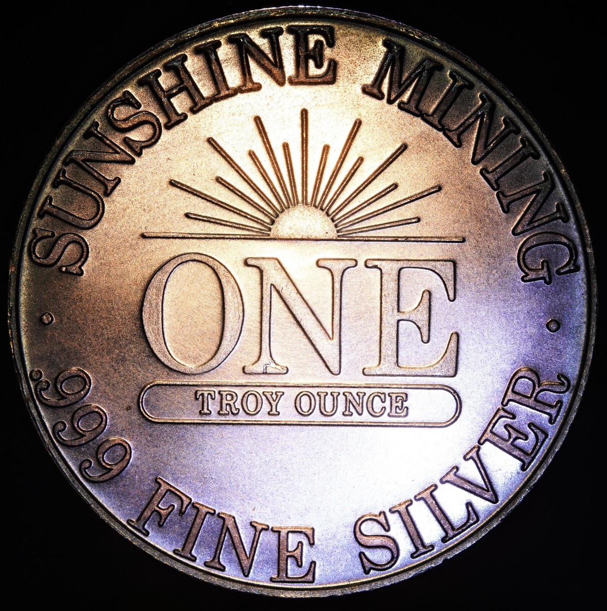 1982 Sunshine Mining Eagle ONE 1oz 999 FINE Silver Blue TONED