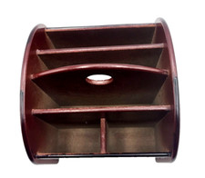 Revolving Wood Remote Control Caddy Organizer Storage Holder 5 Compartments