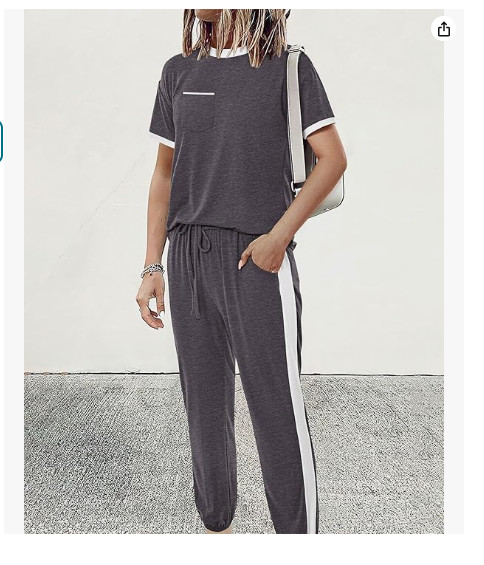 Women’s Two Piece Outfits Short Sleeve Long Pants Set Medium Gray