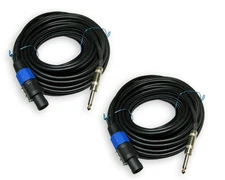 2 25 FT FOOT speakon to 1/4 speaker cables DJ PA PAIR OF CABLES 18 ga gauge wire