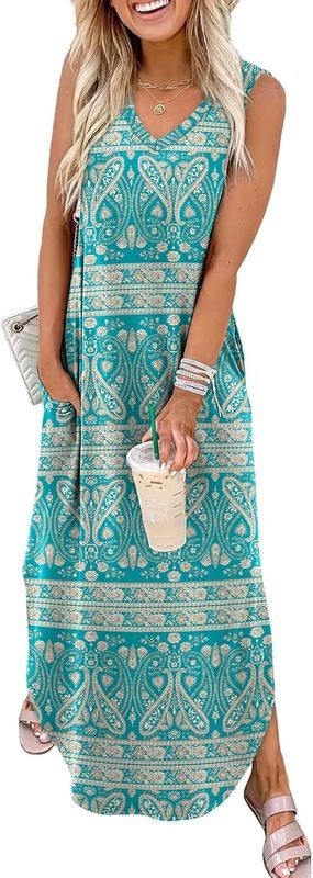 sampeel summer maxi dress Beach Dress Maxi Sundress With Pockets Sun SAMPEEL Women's Summer Maxi Dress  Beach Sundress
