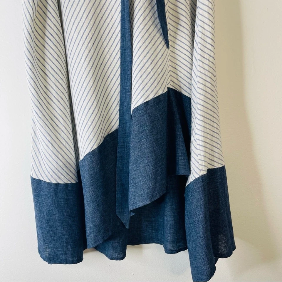 DKNY Blanco Azul Lino Rayas Asimétrico Costero Preppy Midi Falda 8 Foto 3 de 4