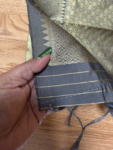 GRAU GOLDEN Indien BANARSI Kunst Seide Dupatta Halstuch Schal Stola Chunri Tuch HIJAB - Bild 5 von 9