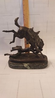 Frederic Remington signed bronze statue wicked pony cowboy horse marble figurine