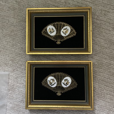 Vintage 1960 s E.A. Riba Co Inc. A Pair Of Wooden Framed Brass Fans 5269