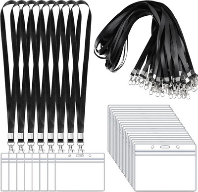 50 Pack Name Tag Lanyards with Id Holder, Clear Plastic Horizontal Name Tags Hol