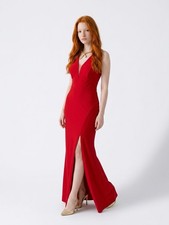 (B11/10)Morgan & Co Red -Inset V-Neck Jersey Sheath Gown Prom Dress Size1