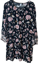 Old Navy Women's Long Sleeve Black/Pink Floral Dress XL
