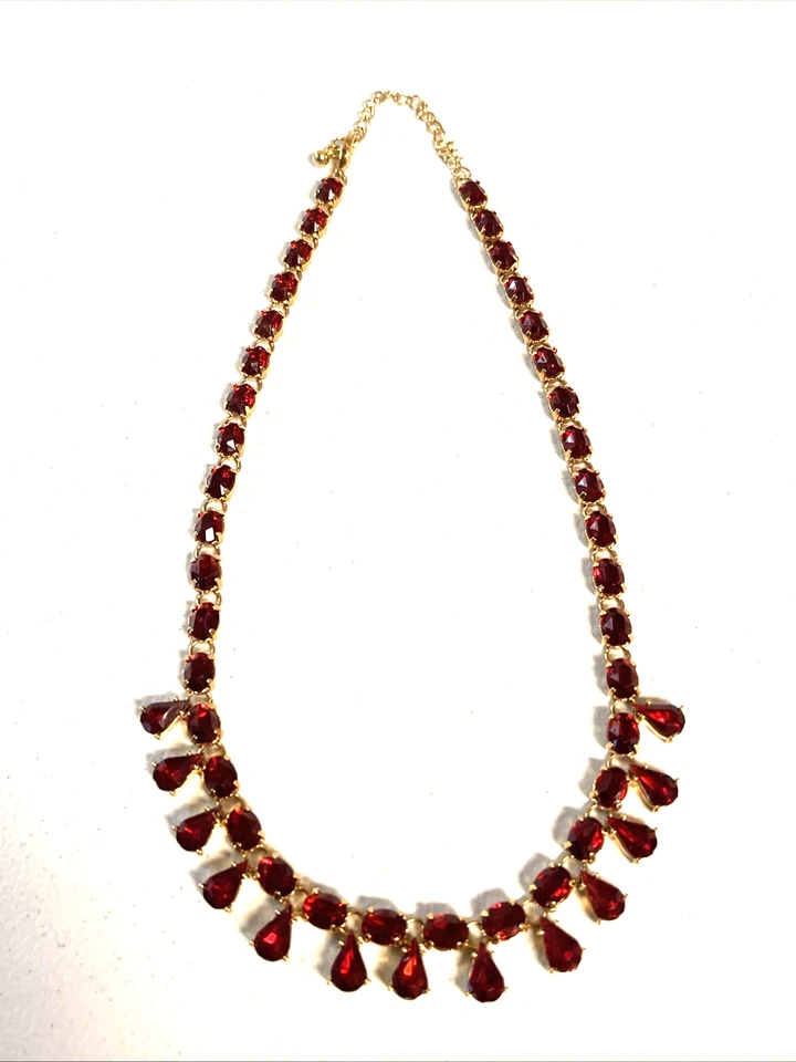 Ruby Red Goldtone Necklace 18" Choker - Image 4 of 4