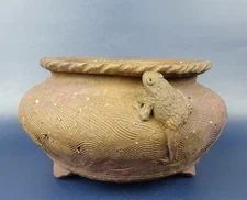 Japanese TOKONAME bonsai pot MARUHEI signed DEIMONO Round w/ Frog φ5.5" *1805 10