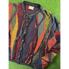 Vintage 90s Coogi Multicolor Biggie Large 3D Textured Knit Cardigan Sweater