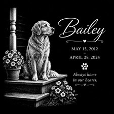Custom Dog Memorial Stone Granite Grave Marker photo Engraved 12x12 Golden