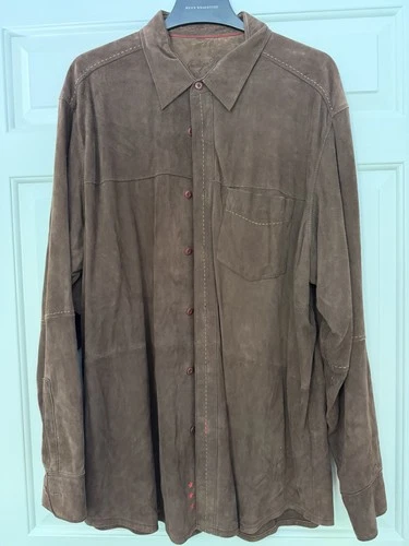 Indigo Palms Mens XXL Brown Genuine Suede Leather Button Up Shirt Jacket - product listing photo
