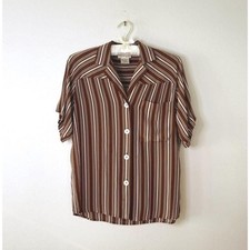 Vintage Christian Dior Striped Brown/White Button Up Collared Shirt 80s/90s