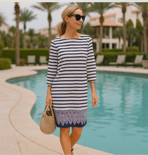 Lilly Pulitzer 100% cotton Beacon Stripe Serene Shirt Dress striped size L