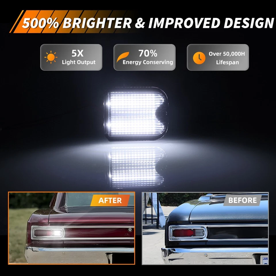 2X Smoked White LED Backup Reverse Light Lenses For 1966 Chevy Chevelle & Malibu - Image 2 of 4