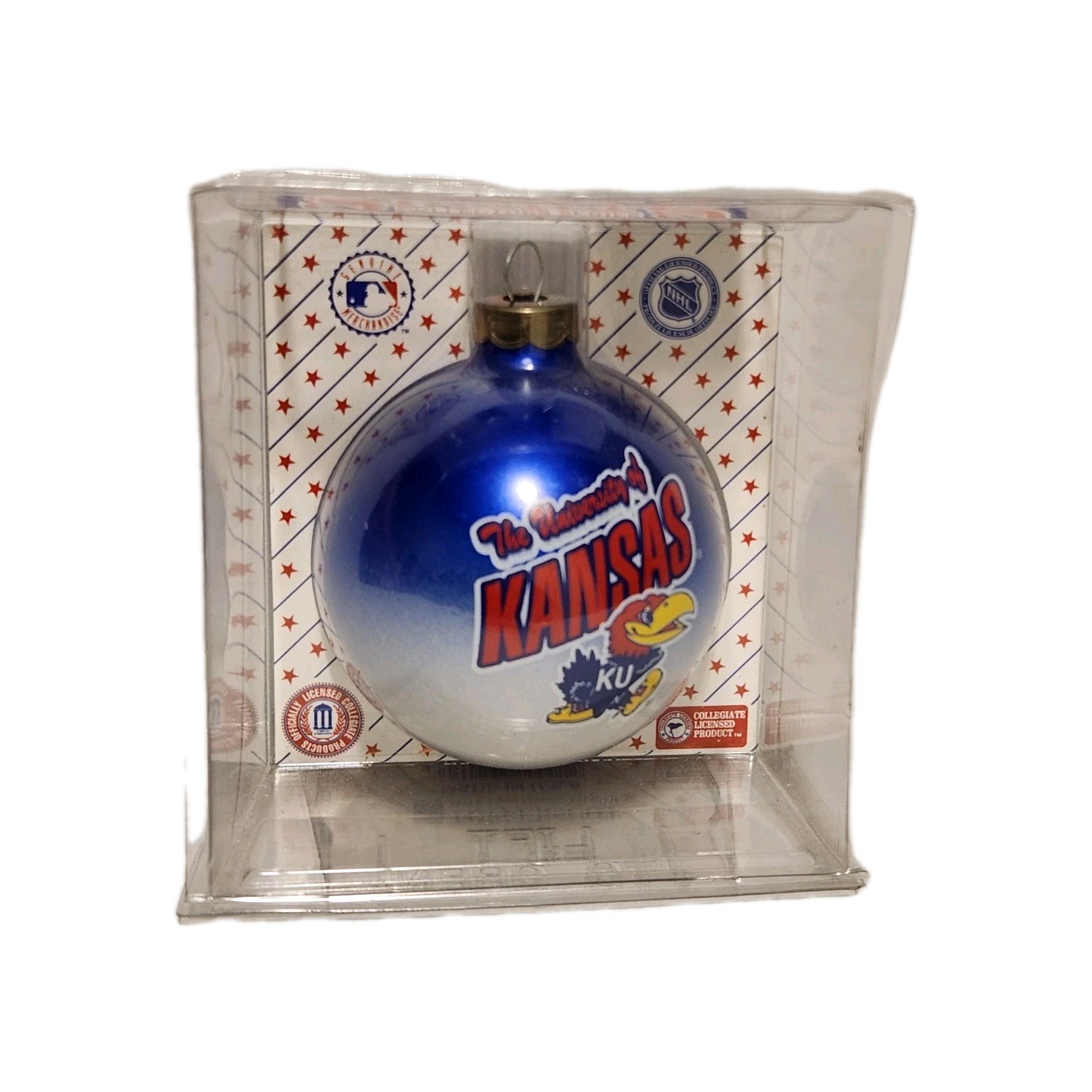 3" Topperscot Kansas Jayhawks Vintage NCAA Glass Christmas Ornament 